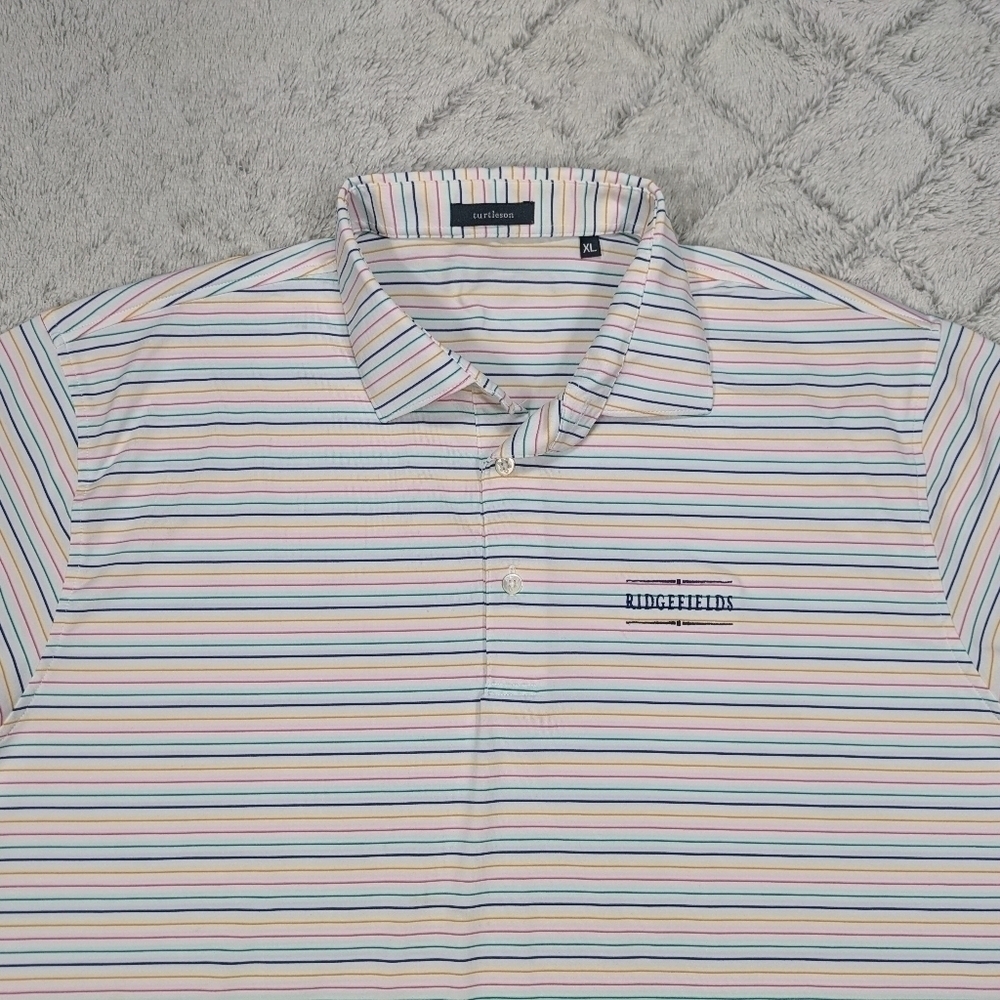 Turtleson Polo Shirt Men's XL White Dylan Stripe Multi Performance Golf Logo - Picture 2 of 7